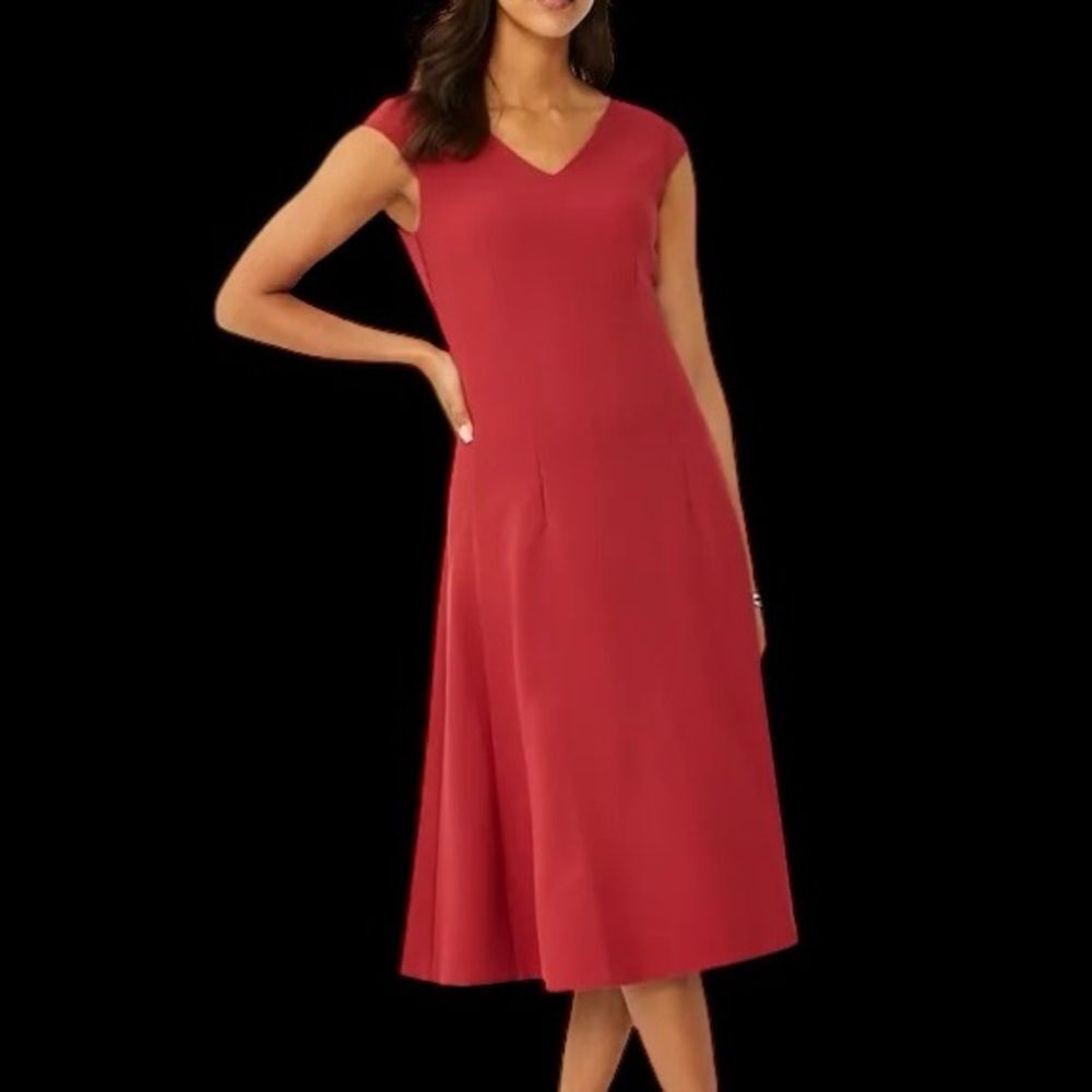 Ann Taylor | Ann Taylor Red Tailored Paneled V-Neck Flare Dress | Flowy NWT 4